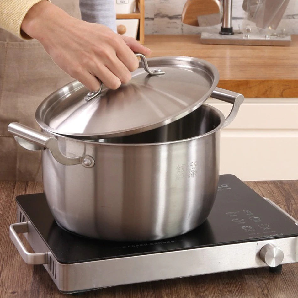 Olla de sopa de acero inoxidable de 5 capas con tapa para cocinar en casa y en restaurantes