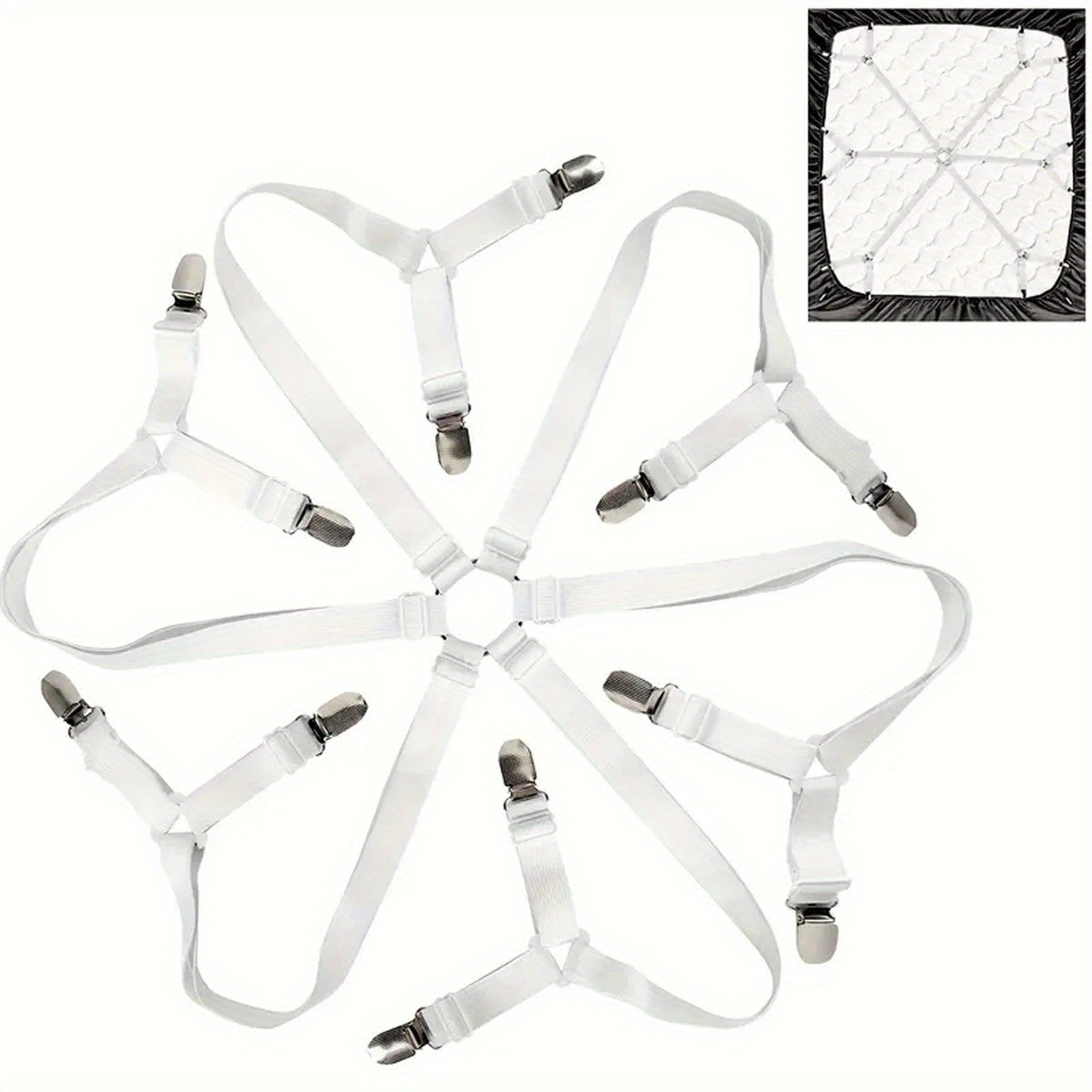 Adjustable Bed Sheet Clips with 12 Non-Slip Fasteners for Mattress Cover and Blanket Securing
