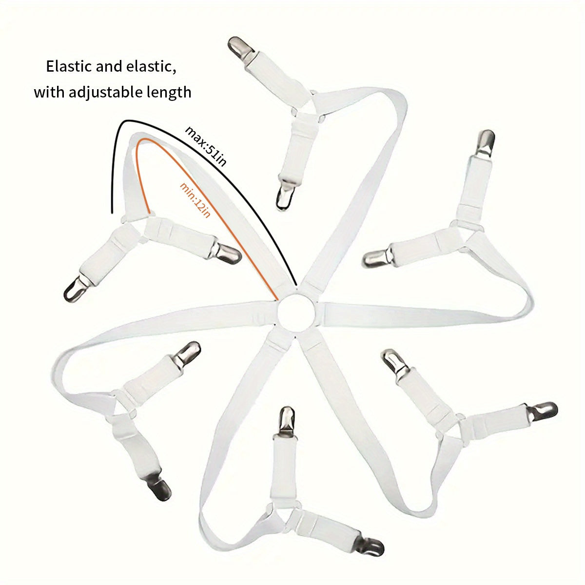 Adjustable Bed Sheet Clips with 12 Non-Slip Fasteners for Mattress Cover and Blanket Securing