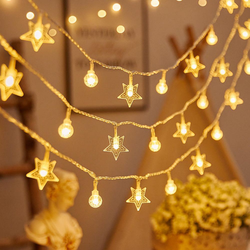 Battery Operated Warm White LED Star Bubble Ball String Lights for Indoor Decoration