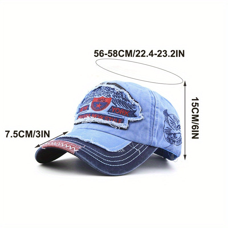 Vintage-Style Baseball Cap with Embroidered Eagle and NY Patch Adjustable Sun Protection Polyester Outdoor Sports