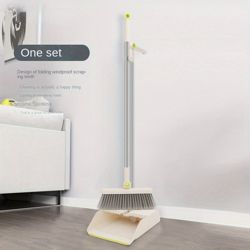 Stand-Up Broom and Dustpan Set with Windproof Design for Hard Floors