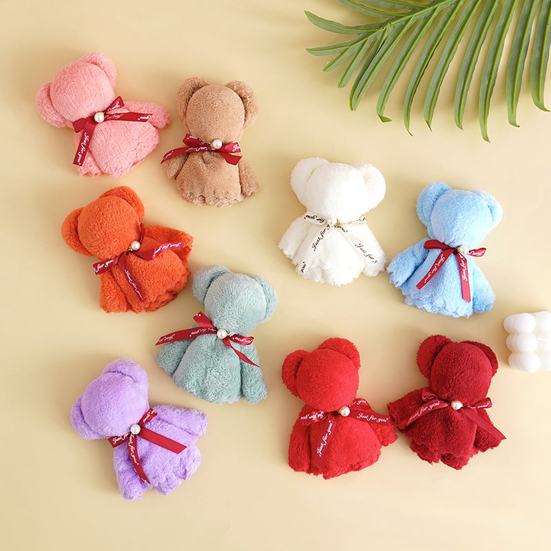 Bear-Shaped Coral Velvet Towel for Gifts and Home Decor