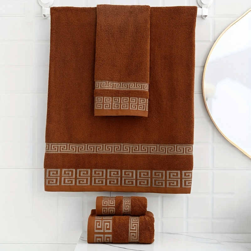 Set of 2 Cotton Geometric Jacquard Towels Bathroom Hand and Bath Towels Absorbent Quick-Drying Soft