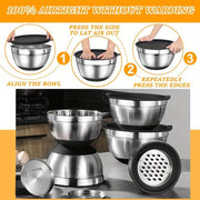 Set of 26 Stainless Steel Mixing Bowls with Lids and Grater Non-Slip Bottoms
