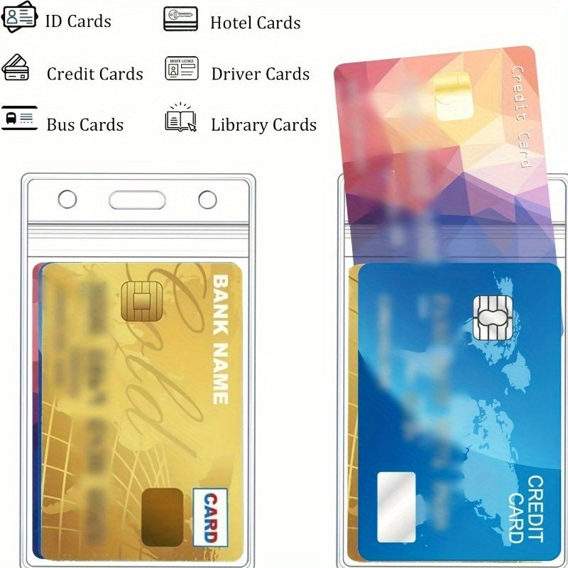 Turli kartalar uchun 3 ta, 5 ta va 10 ta to'plamda mavjud bo'lgan mustahkam suv o'tkazmaydigan PVC kartochka ushlagich himoya qoplamalari.