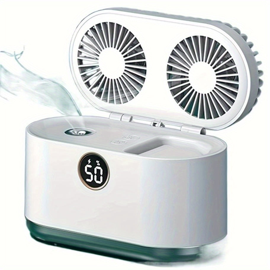 White Desktop Air Conditioner Mini Fan with Humidifier, USB Rechargeable, Quiet Cooling