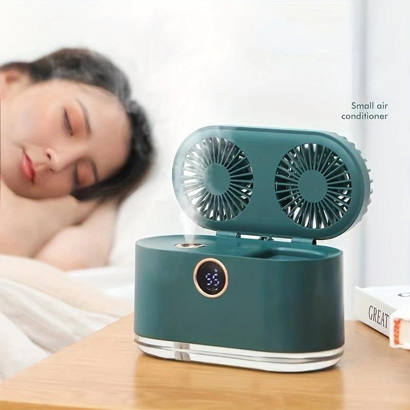 White Desktop Air Conditioner Mini Fan with Humidifier, USB Rechargeable, Quiet Cooling