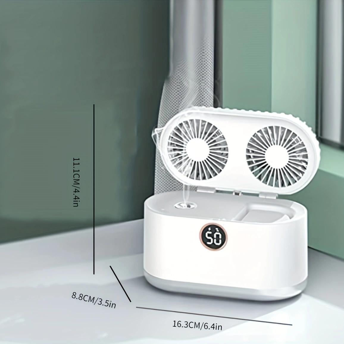 White Desktop Air Conditioner Mini Fan with Humidifier, USB Rechargeable, Quiet Cooling