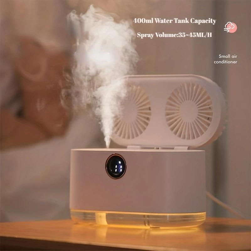 White Desktop Air Conditioner Mini Fan with Humidifier, USB Rechargeable, Quiet Cooling