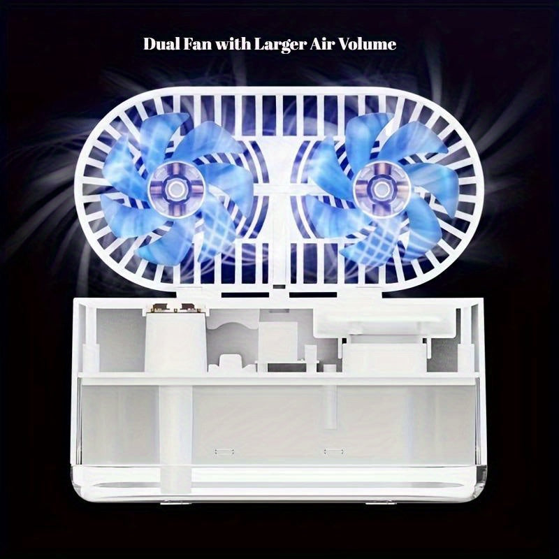 White Desktop Air Conditioner Mini Fan with Humidifier, USB Rechargeable, Quiet Cooling