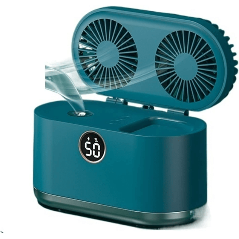 White Desktop Air Conditioner Mini Fan with Humidifier, USB Rechargeable, Quiet Cooling