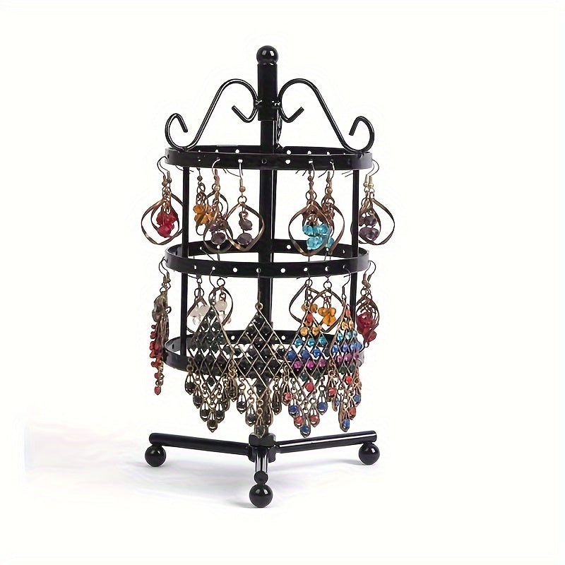 Metal Jewelry Organizer with Rotating Earring Display for Home or Bedroom
