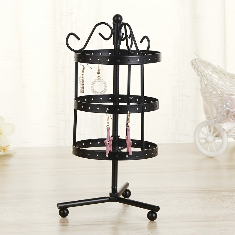 Metal Jewelry Organizer with Rotating Earring Display for Home or Bedroom