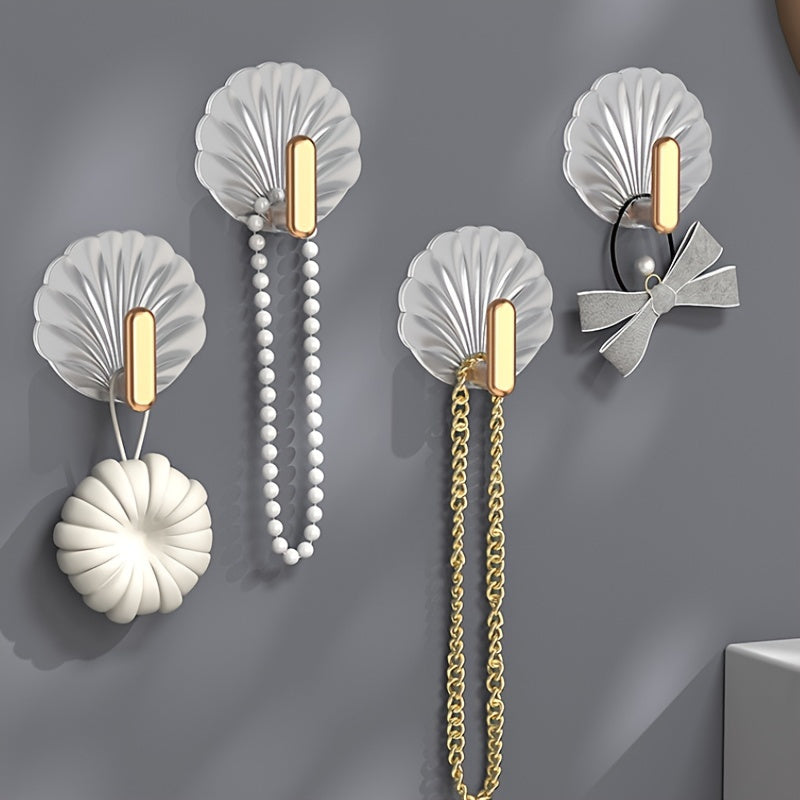 Juego de 2 ganchos de pared impermeables con forma de concha para toallas, llaves, abrigos, baño y cocina