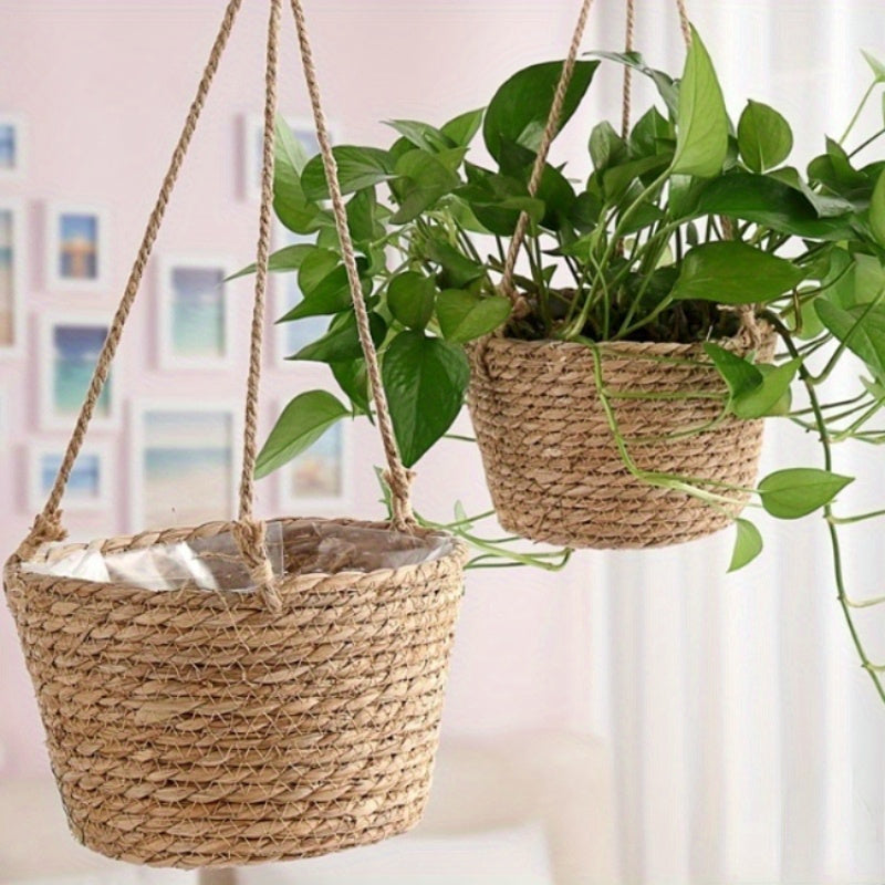 Indoor Outdoor Plant Hangers Round Flower Pots Wheat Racks Storage Baskets