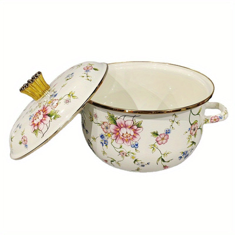 Enamel Soup Pot Double Handle High-Temperature Resistant for Stews and Boiling