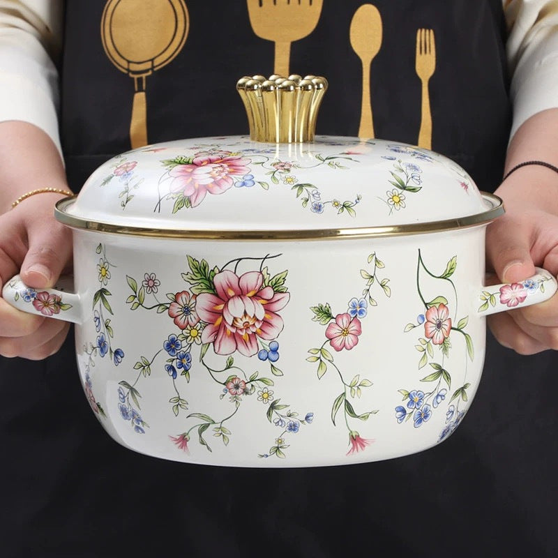 Enamel Soup Pot Double Handle High-Temperature Resistant for Stews and Boiling