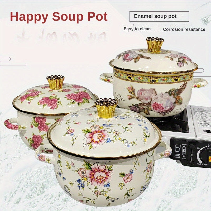 Enamel Soup Pot Double Handle High-Temperature Resistant for Stews and Boiling