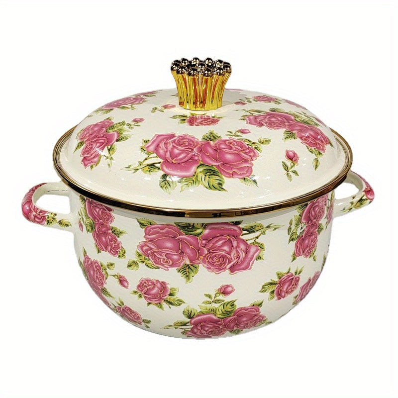 Enamel Soup Pot Double Handle High-Temperature Resistant for Stews and Boiling