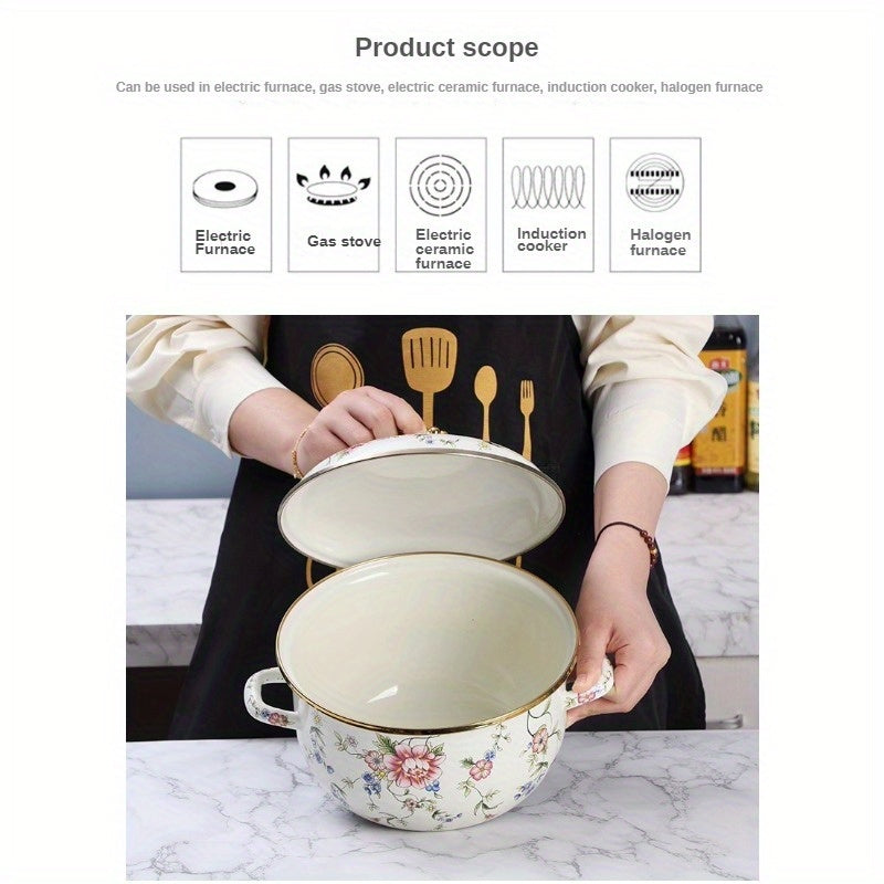 Enamel Soup Pot Double Handle High-Temperature Resistant for Stews and Boiling