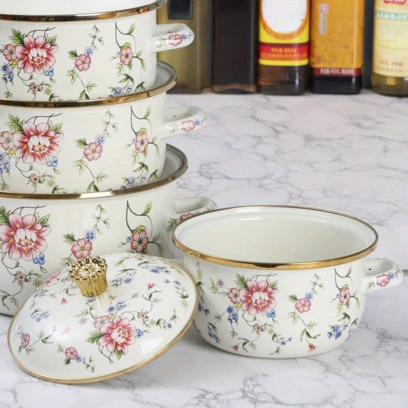 Enamel Soup Pot Double Handle High-Temperature Resistant for Stews and Boiling