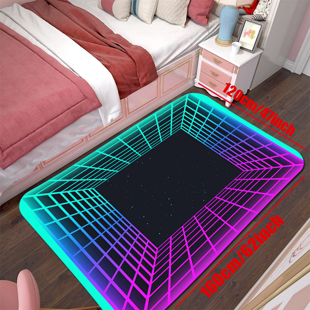 Glow In The Dark Flannel Rug with Neon Circle Print, 1.2cm Thick Sponge Backing