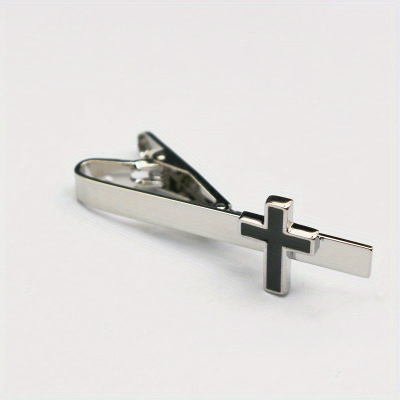 Men's Fashion Accessory Simple Cross Tie Clip Silver Adjustable