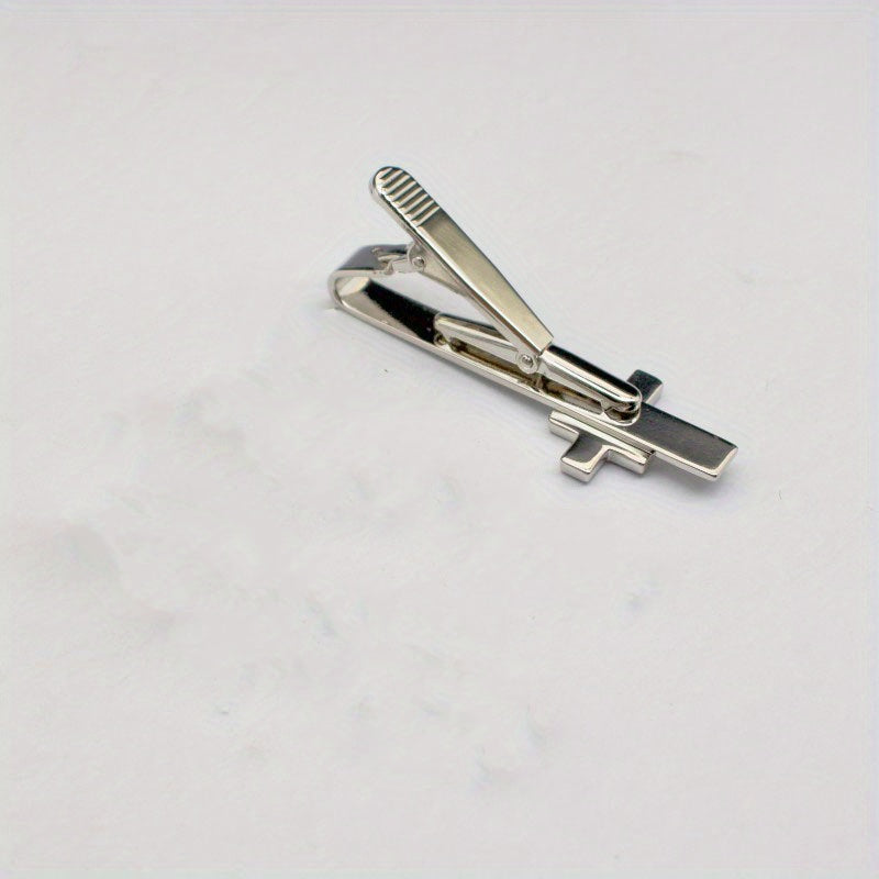 Men's Fashion Accessory Simple Cross Tie Clip Silver Adjustable