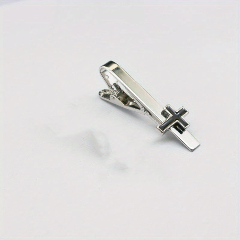 Men's Fashion Accessory Simple Cross Tie Clip Silver Adjustable