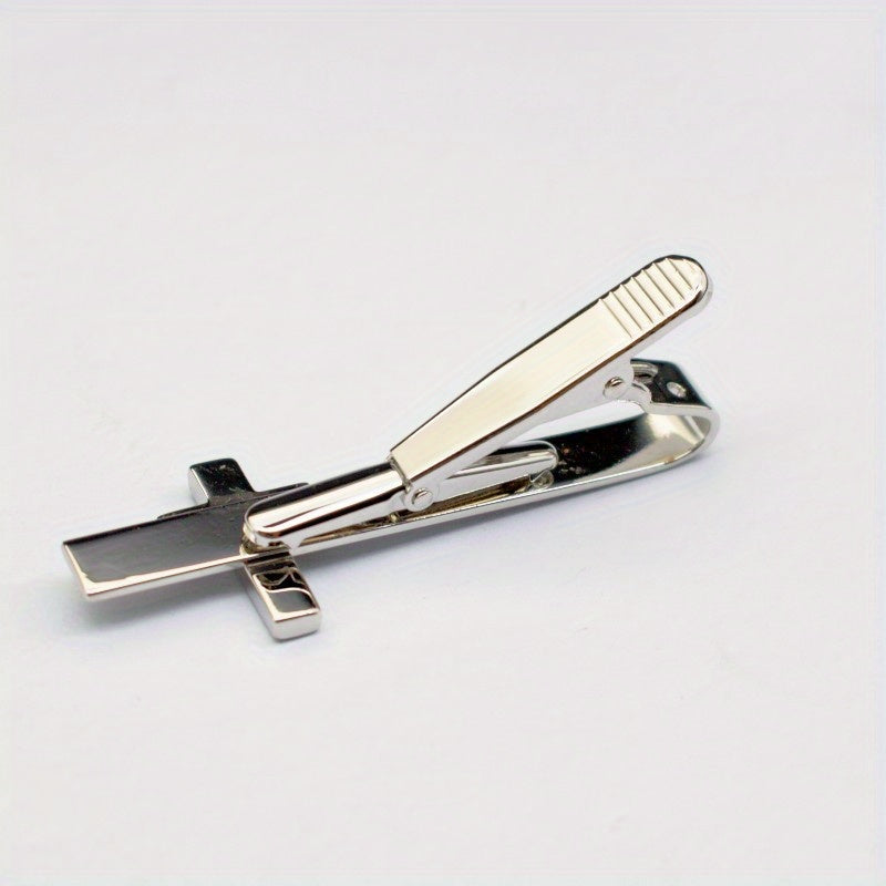 Men's Fashion Accessory Simple Cross Tie Clip Silver Adjustable