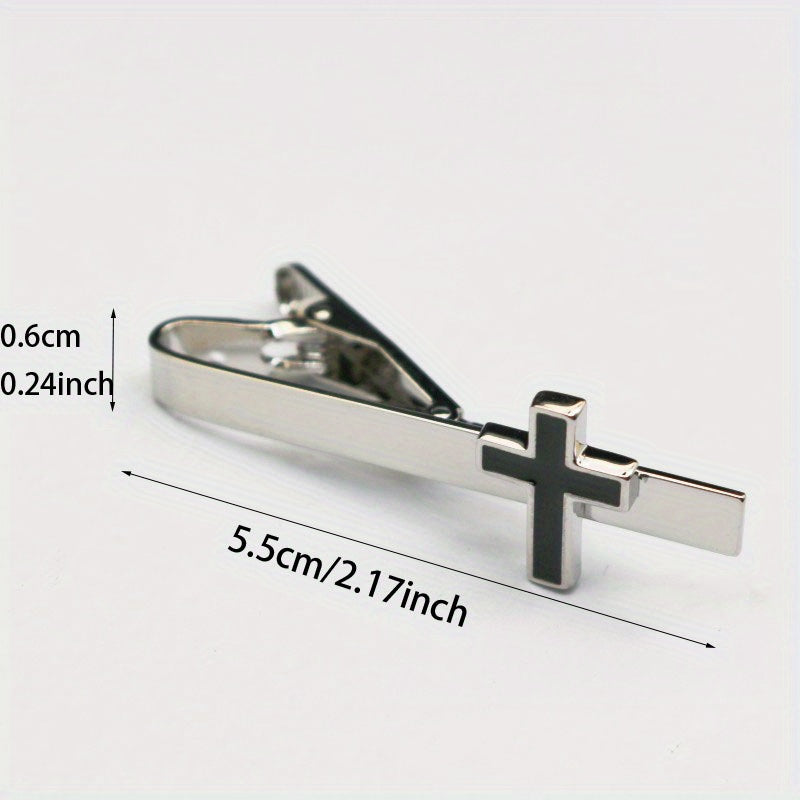 Men's Fashion Accessory Simple Cross Tie Clip Silver Adjustable