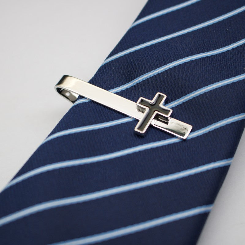 Men's Fashion Accessory Simple Cross Tie Clip Silver Adjustable