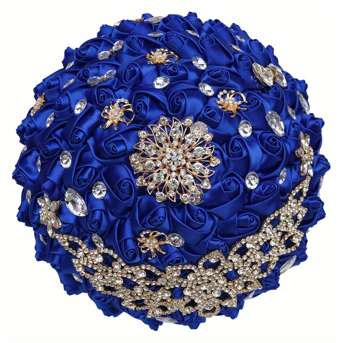 Kit de ramo de novia DIY con detalles de rhinestone en vino rojo y azul real