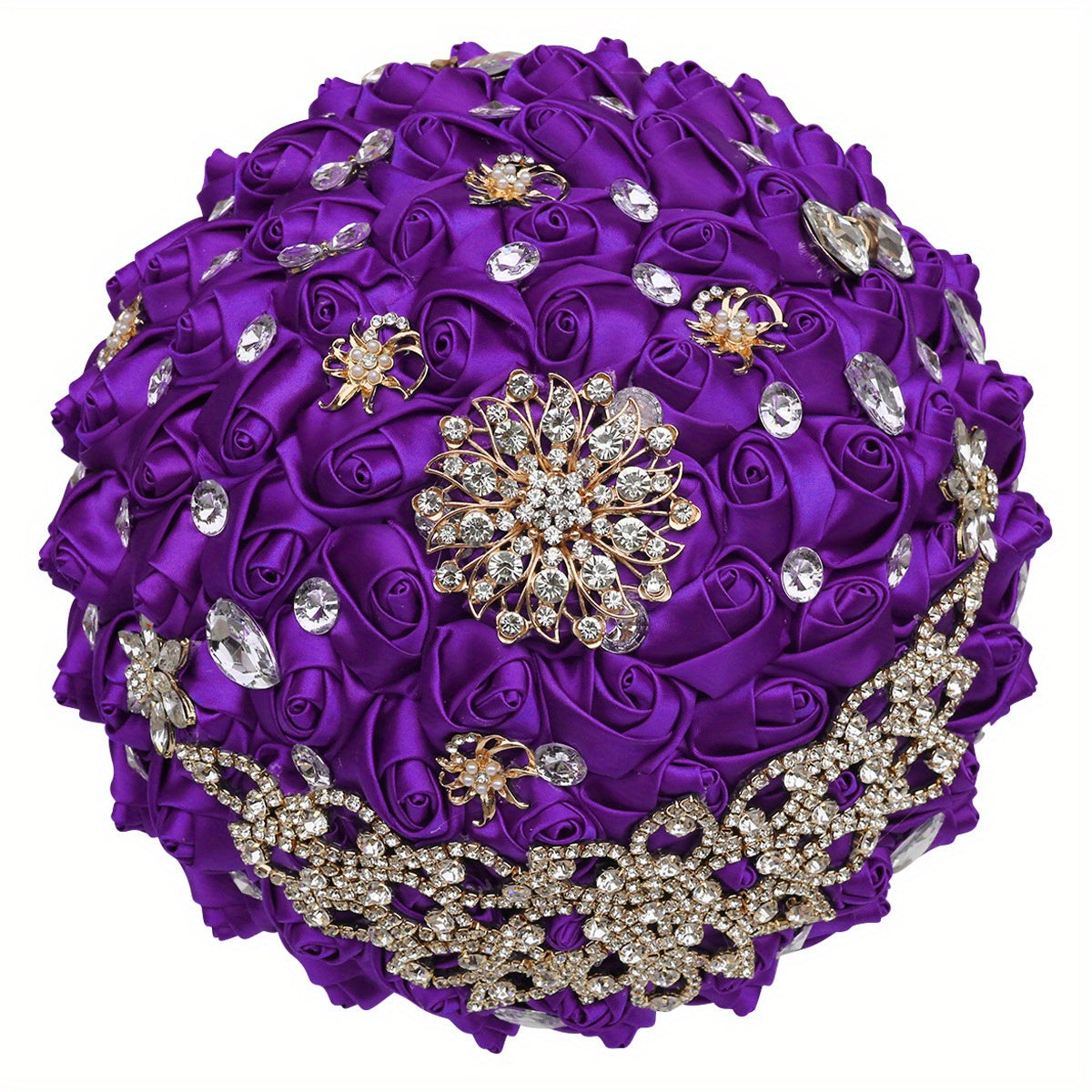 Kit de ramo de novia DIY con detalles de rhinestone en vino rojo y azul real