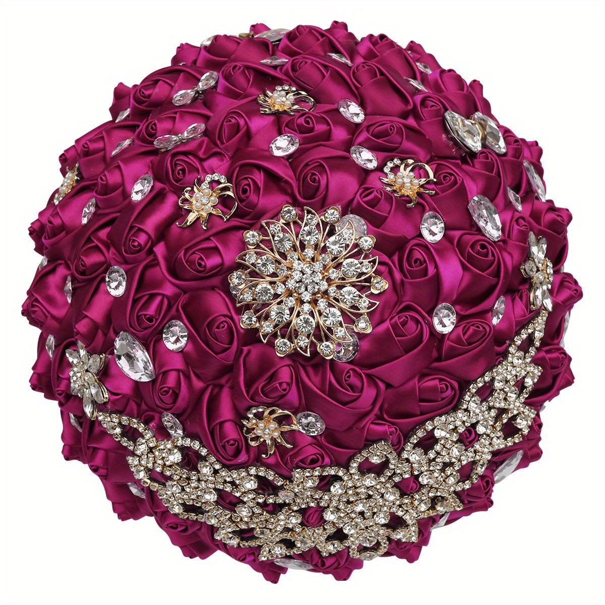 Kit de ramo de novia DIY con detalles de rhinestone en vino rojo y azul real