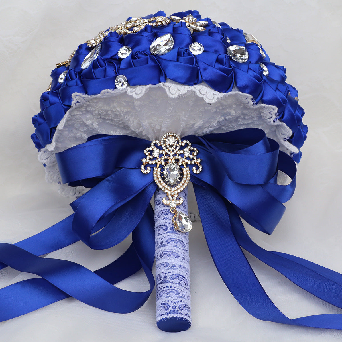 Kit de ramo de novia DIY con detalles de rhinestone en vino rojo y azul real