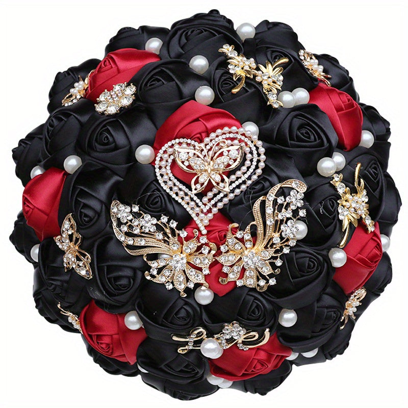 Vintage Wedding Bouquet Flower with Rhinestone Pearl Butterfly Embellishments