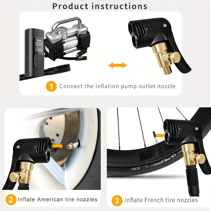 Universal Inflation Chuck 2-in-1 Tire Nozzle Pump Accessories for Car Motorcycle