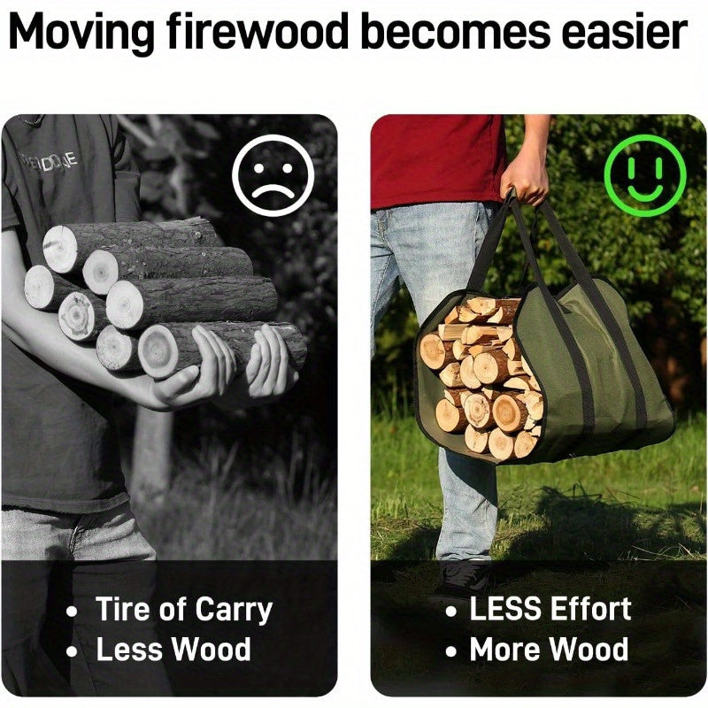 16oz laklangan kanvas o'tin tashuvchisi, tutqichlar bilan, suv o'tkazmaydigan yog'och sumkasi, yashil