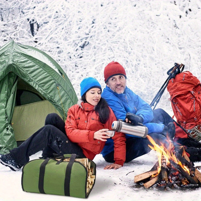 16oz laklangan kanvas o'tin tashuvchisi, tutqichlar bilan, suv o'tkazmaydigan yog'och sumkasi, yashil