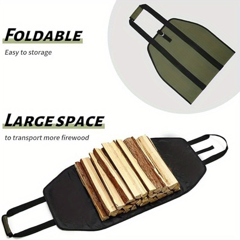 16oz laklangan kanvas o'tin tashuvchisi, tutqichlar bilan, suv o'tkazmaydigan yog'och sumkasi, yashil