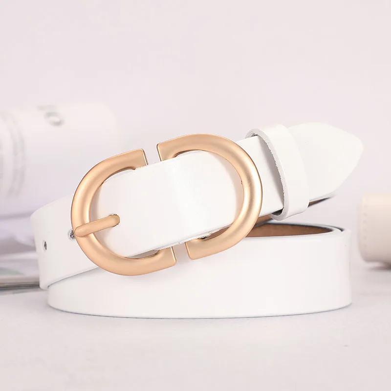 Women's Leather Belt with Double D Buckle for Casual Jeans and Pants