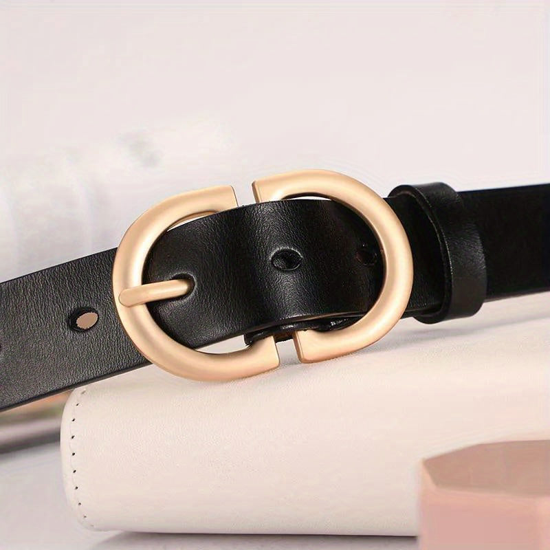Women's Leather Belt with Double D Buckle for Casual Jeans and Pants