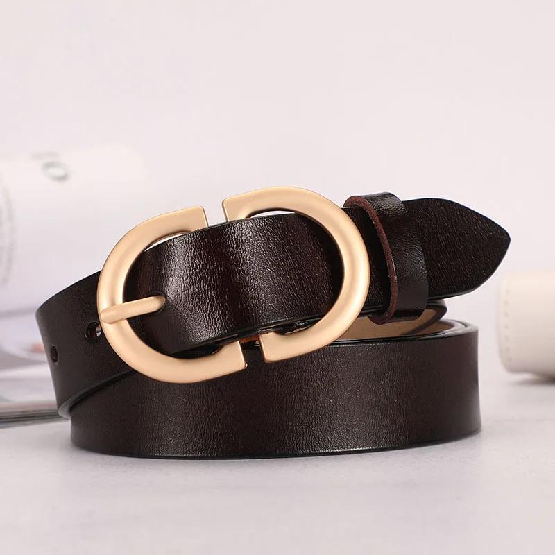 Women's Leather Belt with Double D Buckle for Casual Jeans and Pants