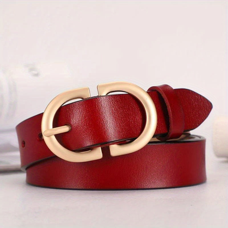 Women's Leather Belt with Double D Buckle for Casual Jeans and Pants