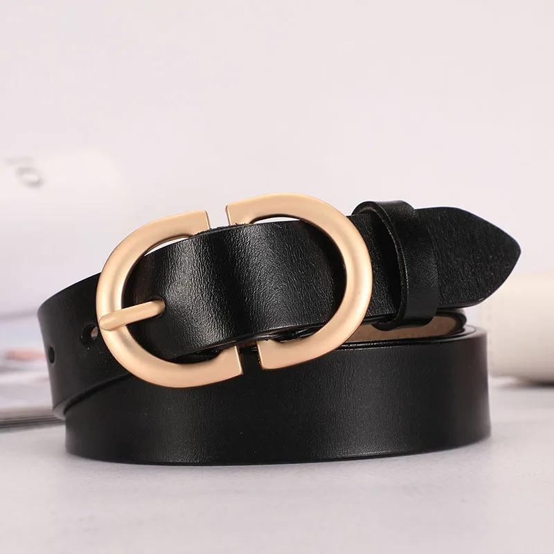 Women's Leather Belt with Double D Buckle for Casual Jeans and Pants