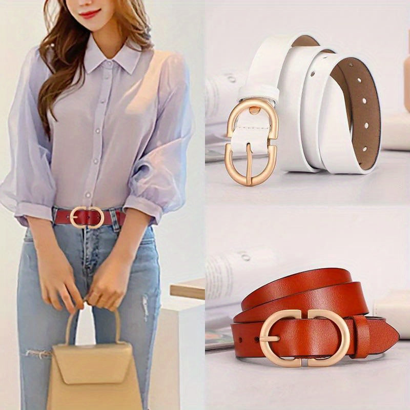Women's Leather Belt with Double D Buckle for Casual Jeans and Pants