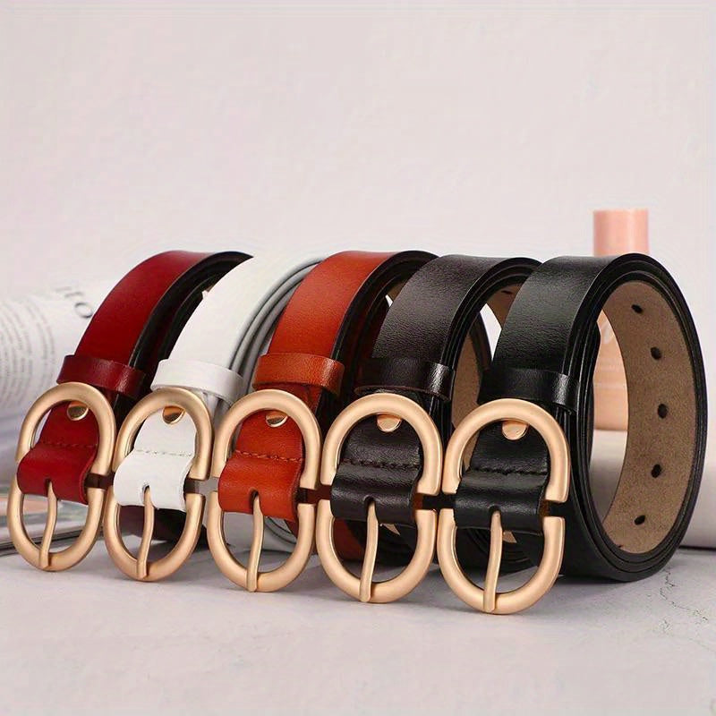 Women's Leather Belt with Double D Buckle for Casual Jeans and Pants