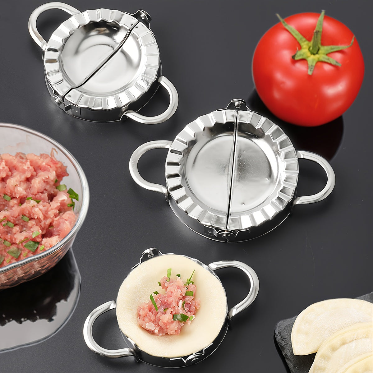 Set of 3 Stainless Steel Dumpling and Empanada Press Molds in Various Sizes